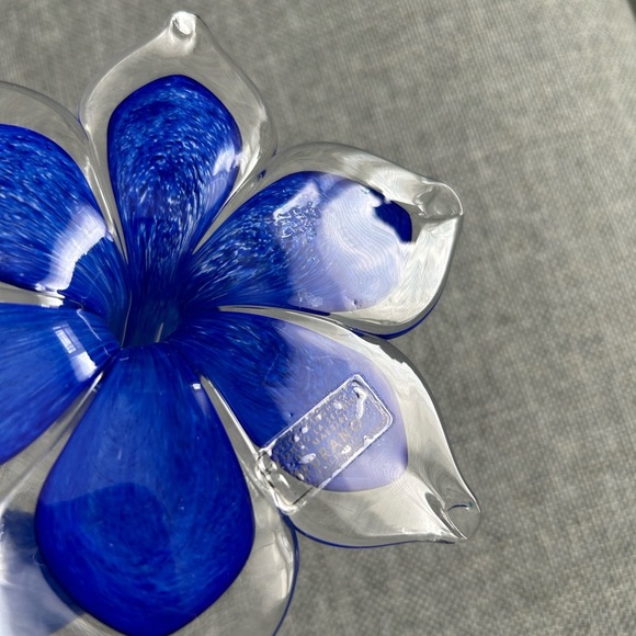 Vintage Murano Italy Hand Blown Art Glass Blue Flower  Twisted Stem - Picture 2 of 15